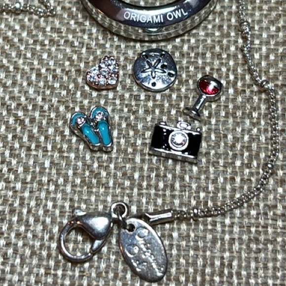 Origami Owl Silver Tone  Necklace 5 Floating Crystal Enamel Charms Locket 17.5”L - Picture 3 of 13